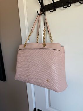 Tory Burch Blush Quilted Leather Chain-Handle Tote